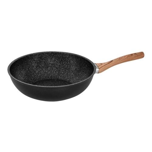 Non-stick wok 28 cm Barazzoni Granitica Extra Induction Eco Legno Black