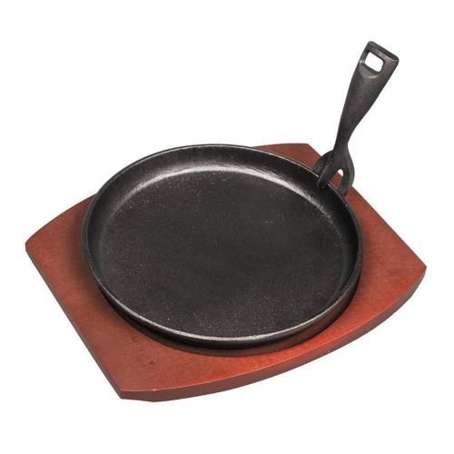 Cast iron frying pan 20 cm on wooden base with handle, burgundy, P.L. Proff Cuisine