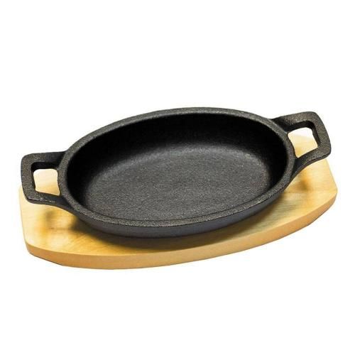 Cast iron oval frying pan 21*15,5 cm, on wooden base, P.L. - Proff Chef Line