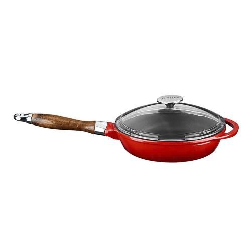 Cast iron frying pan 24 cm with lid LAVA red