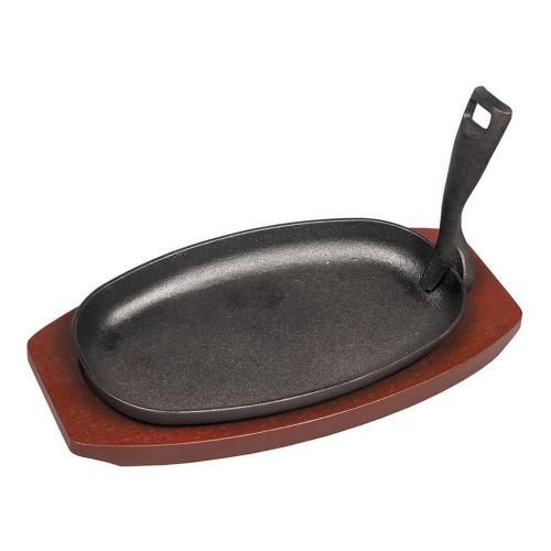 Cast iron oval frying pan on wooden base, 23*13 cm burgundy, P.L. Proff Cuisi