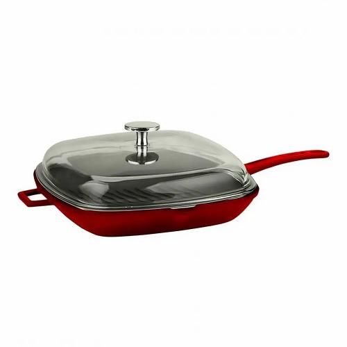 Grill pan 1,51 l 26x26 cm with glass lid Lava red