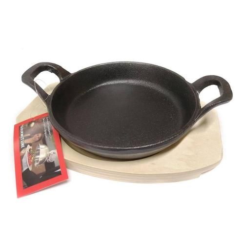 Cast iron 16*4 cm portioned frying pan with plywood base, P.L. Proff Cuisine