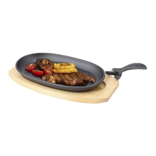 Frying pan for serving on a wooden base. 27,5 cm oval cast iron P.L. Proff Cuisine