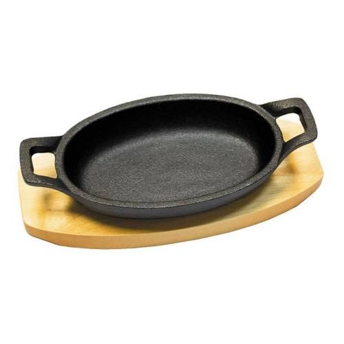 Cast iron oval frying pan 15*10 cm, on a wooden base, P.L. - Proff Chef Line