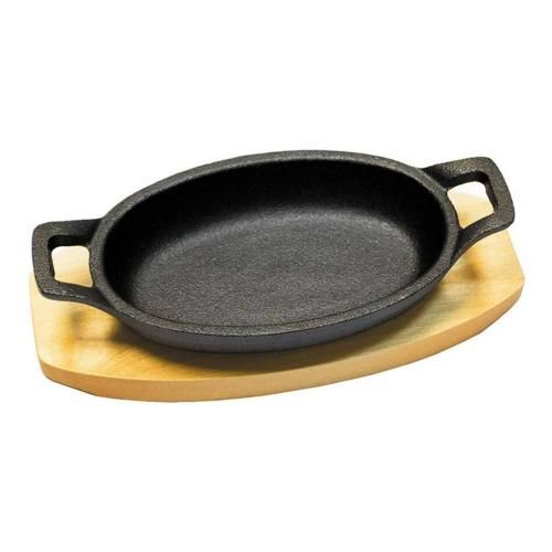 Oval cast iron frying pan on wooden base, 17*12 cm, P.L. Proff Cuisine