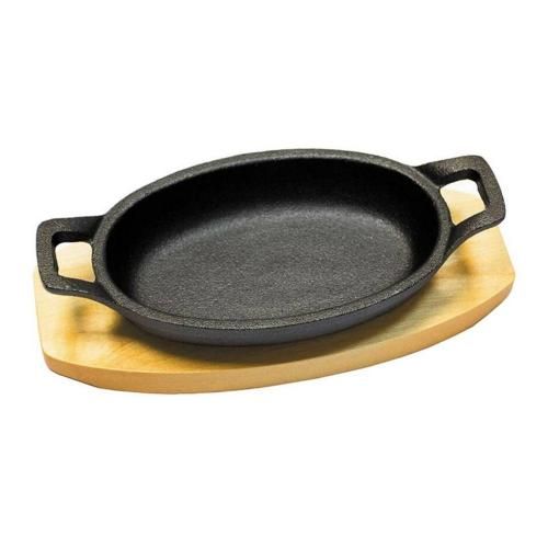 Cast iron oval frying pan 24*17 cm, on a wooden base, P.L. - Proff Chef Line