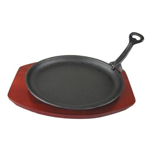 Oval frying pan on wooden base, 24*18 cm, cast iron, burgundy color, P.L. Proff C