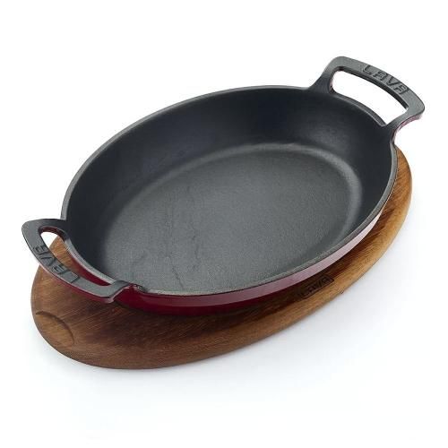 27x20 cm cast iron serving pan on a stand LAVA red