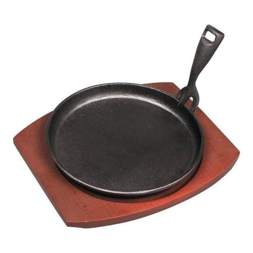 24 cm cast iron frying pan on wooden base with handle, burgundy, P.L. Proff Cuisine